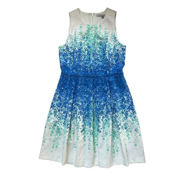 Luxe By Carmen Marc Valvo Sleeveless Blue White Floral Fit & Flair Dress Size 8 - Picture 1 of 10